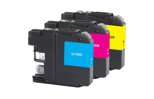 High Yield Cyan, Magenta, Yellow Ink Cartridges for Brother LC-103XL 3-Pack